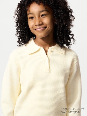 GIRLS Souffle Yarn Polo Sweater