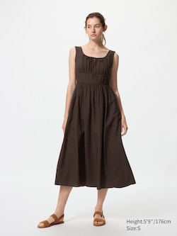 Linen Blend Shirring Dress