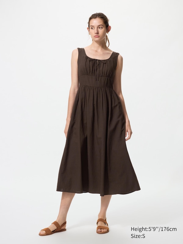 Linen Blend Shirring Dress