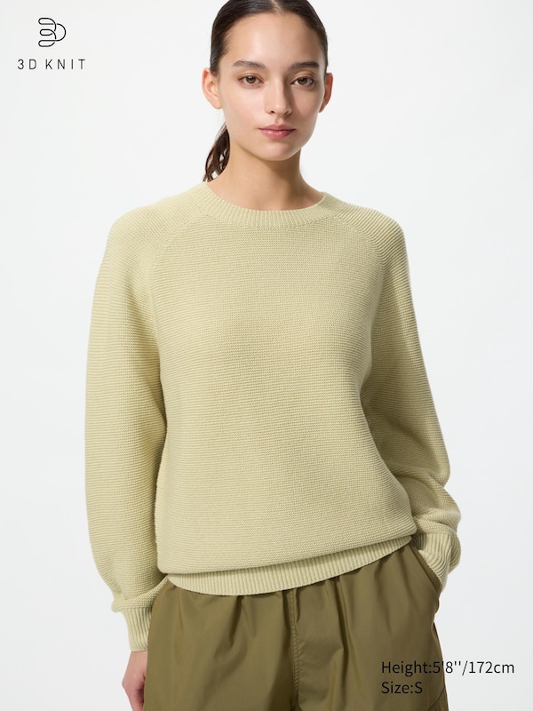 Washable 3D Knit Crew Neck Sweater