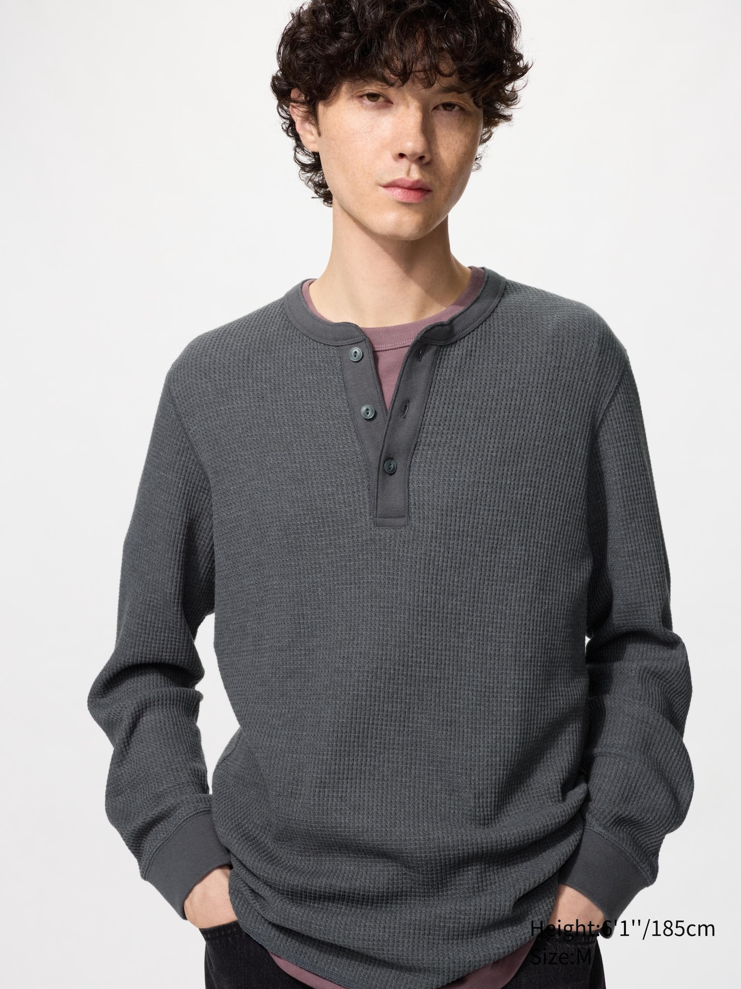 Men's Waffle Henley Neck T-Shirt Long Sleeve | UNIQLO AU