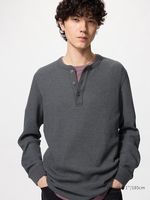 Waffle Henley Neck T-Shirt Long Sleeve