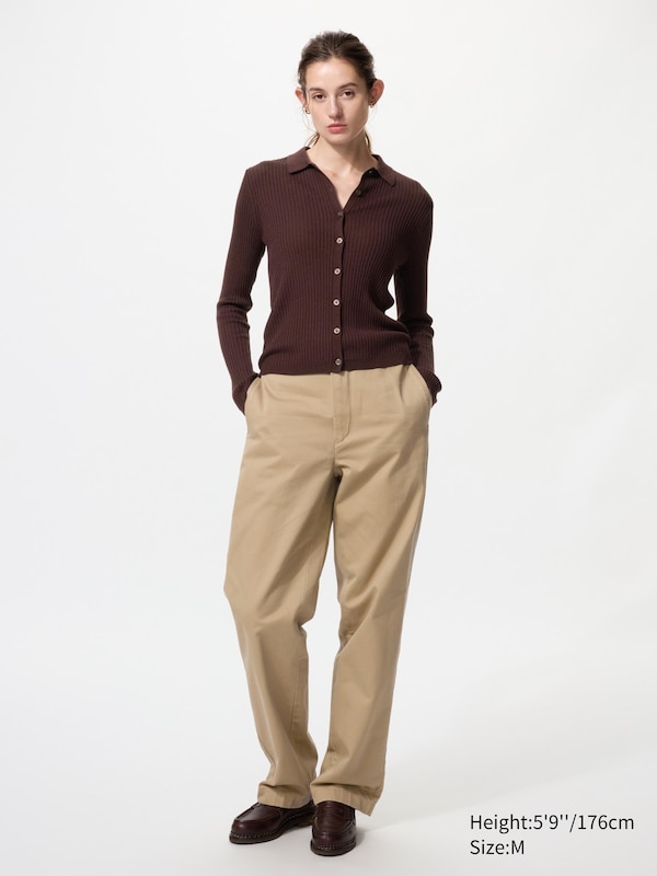 Merino Blend Ribbed Polo Cardigan