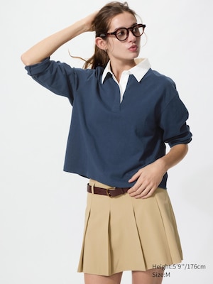 Washed Cotton Polo Shirt Long Sleeve