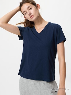 Slub Cotton V Neck Short Sleeve T-Shirt