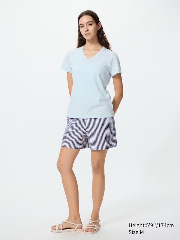 Slub Cotton V Neck Short Sleeve T-Shirt