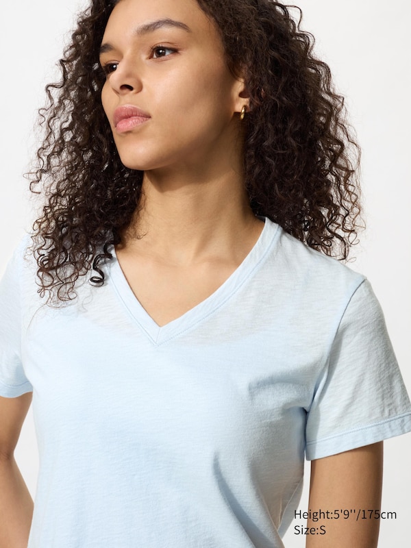 Slub Cotton V Neck Short Sleeve T-Shirt