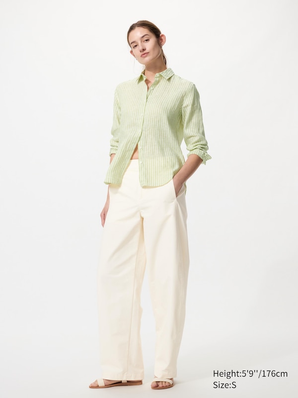 100% European Premium Linen Long Sleeve Shirt (Striped)