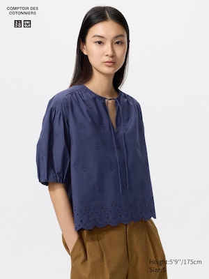UNIQLO and COMPTOIR DES COTONNIERS Embroidery Blouse Half Sleeve