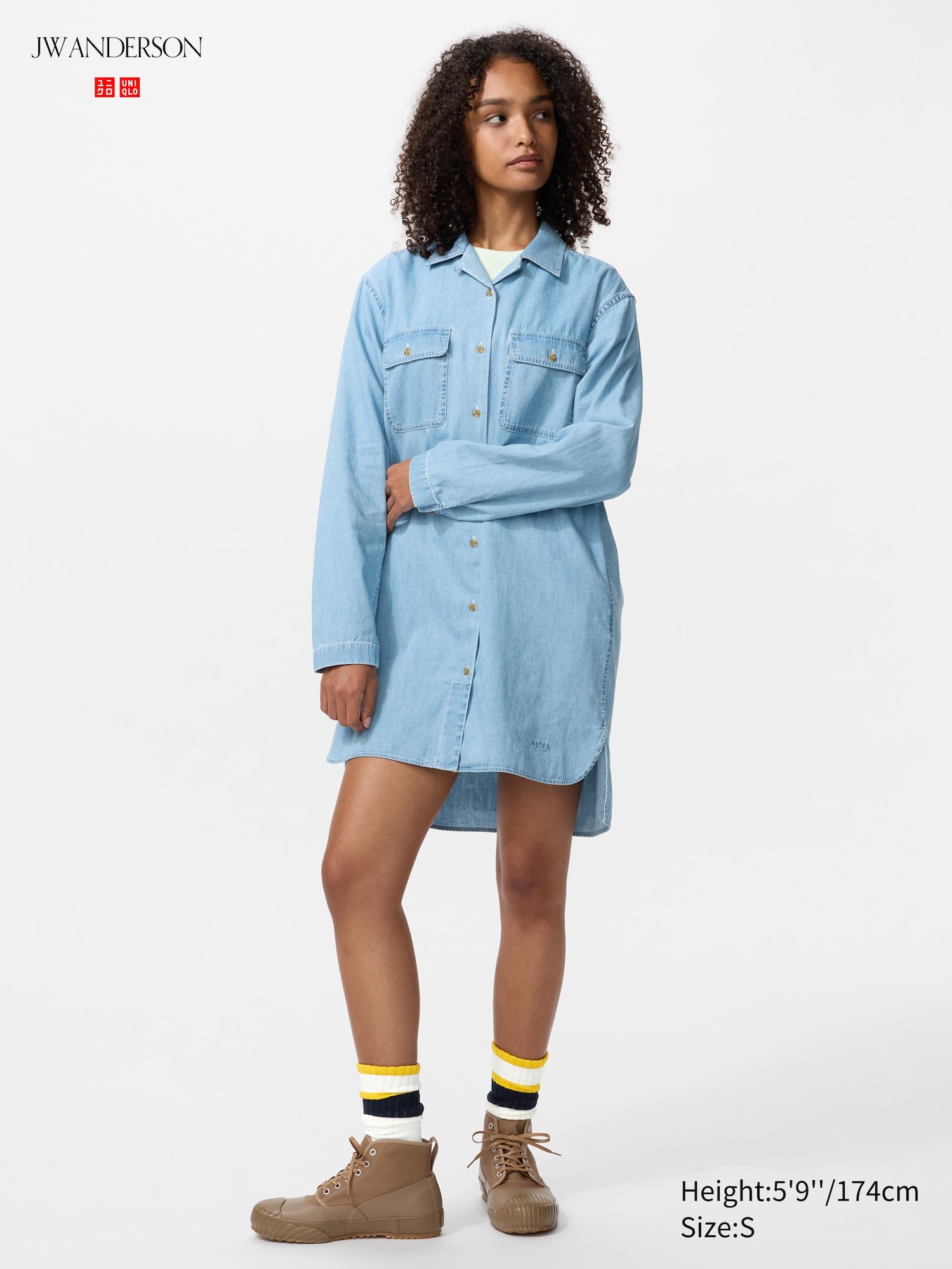Women's UNIQLO and JW ANDERSON Open Collar Denim Shirt Dress