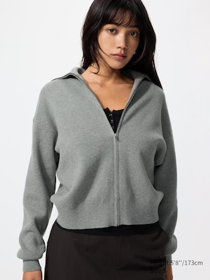 Smooth Cotton Full Zip Cardigan