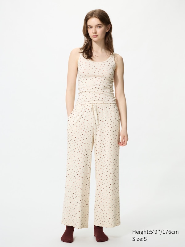 Ribbed Wide Easy Pants (Flower)
