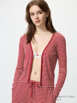 Ribbed V-Neck Cardigan (Stripe)