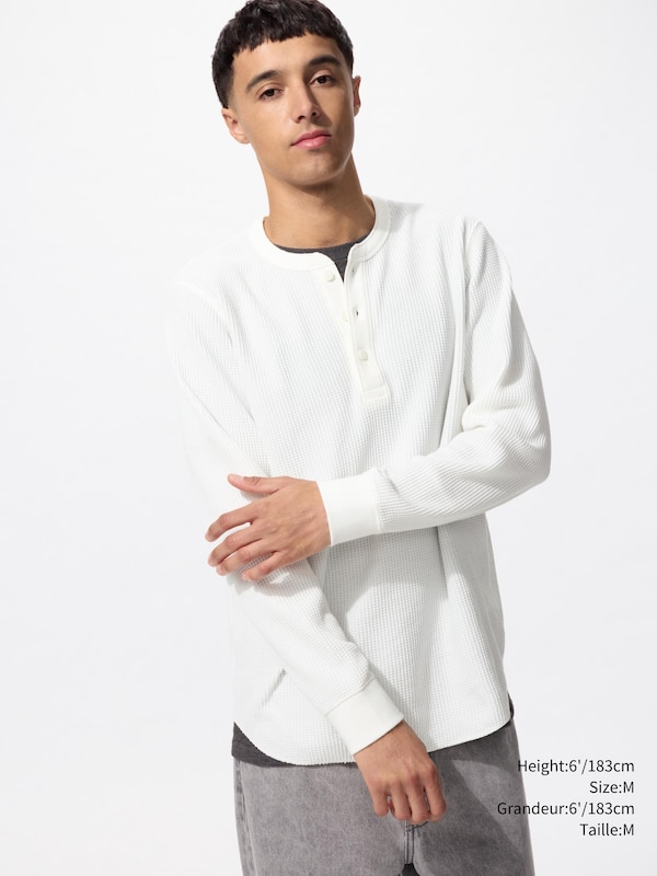 WAFFLE HENLEY NECK T-SHIRT