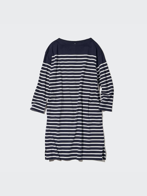 STRIPED BOAT NECK LONG SLEEVE DRESS