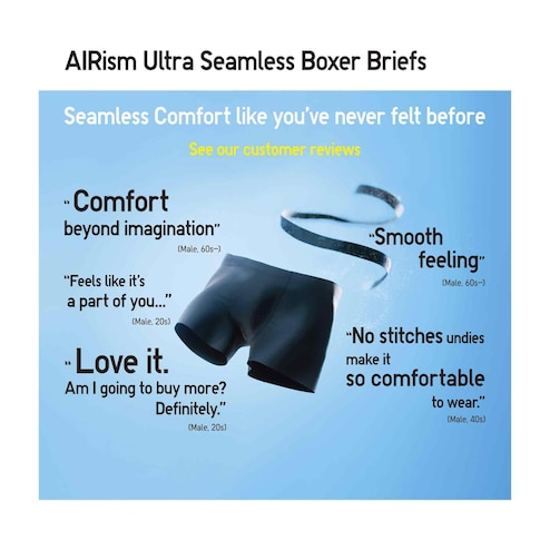 UNIQLO Global, New! AIRism Ultra Seamless Boxer Briefs Seamless Comfort  like you've never felt before Customer reviews #AIRism #UNIQLO #LifeWear