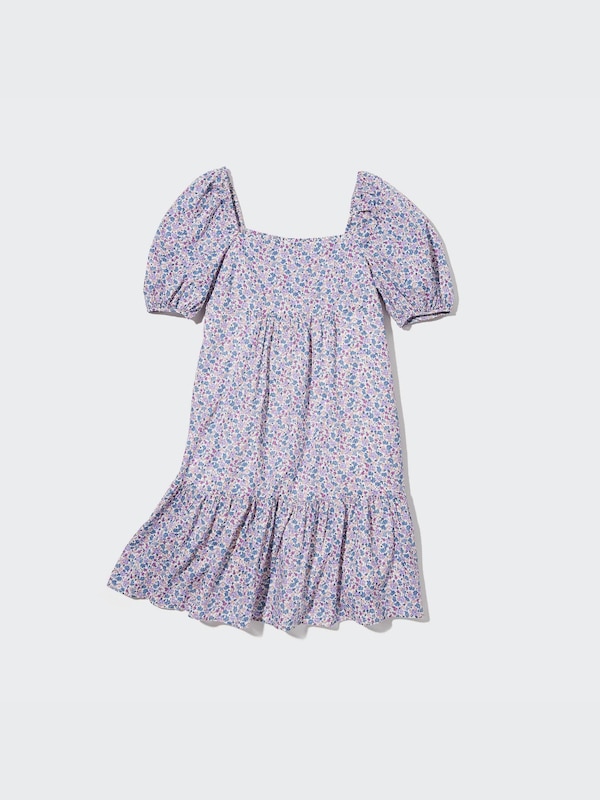 PRINTED COTTON SQUARE NECK MINI DRESS
