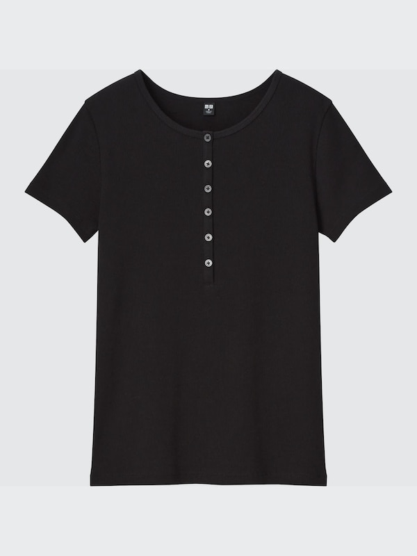 SOFT RIBBED HENLEY NECK T-SHIRT