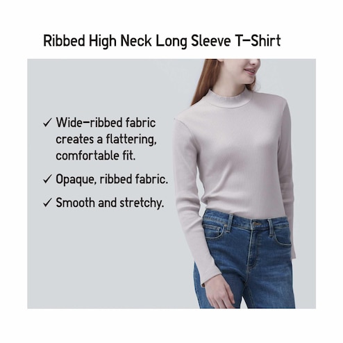 WOMEN'S RIBBED HIGH NECK T-SHIRT