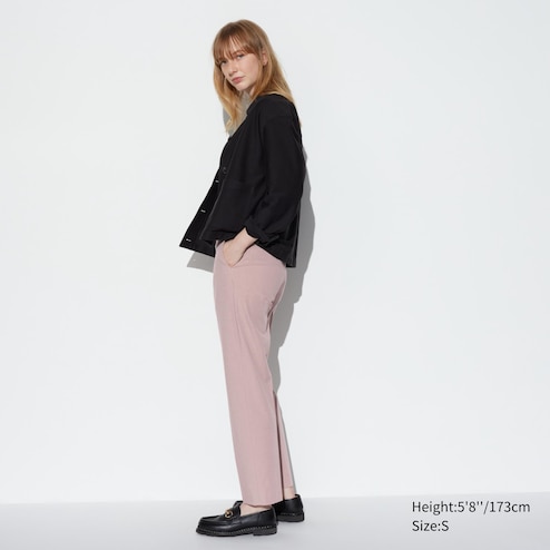 Uniqlo EZY Ankle Length Pants Stretch Blush Pink Pull-On Flat