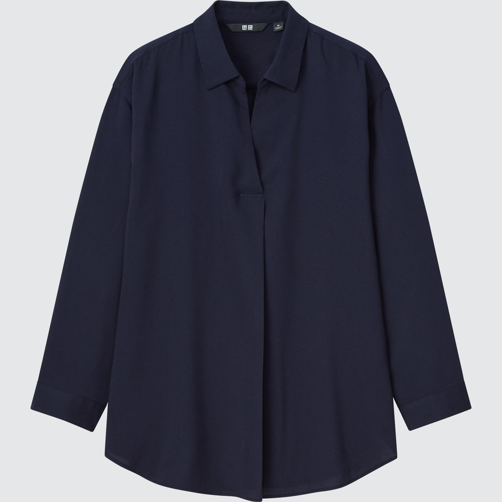 WOMEN'S RAYON SKIPPER COLLAR 3/4 SLEEVE BLOUSE | UNIQLO CA