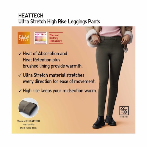 Uniqlo Womens Heattech  Heattech Ultra Stretch High-Rise Leggings Pants  (Tall) (Online Exclusive) DARKBROWN * Moticommodity
