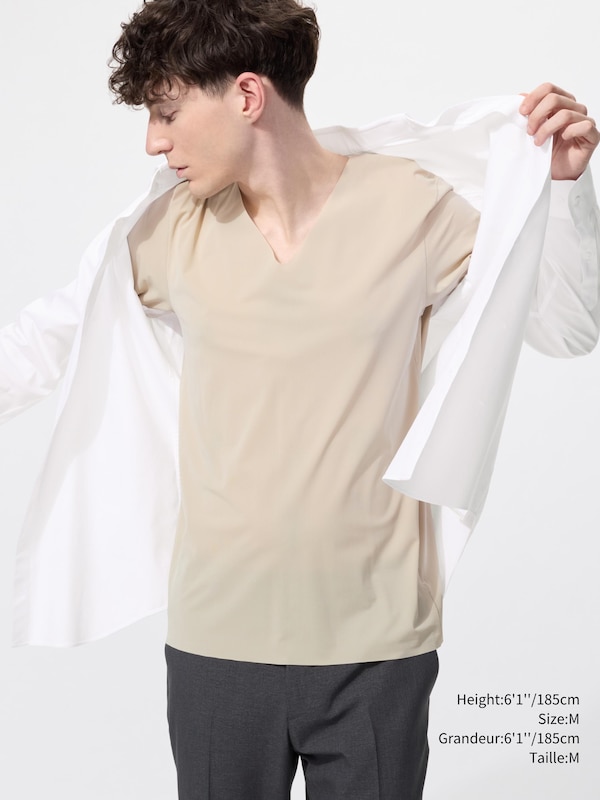 T-SHIRT AIRISM MAILLE ANTI-ODEUR COL EN V