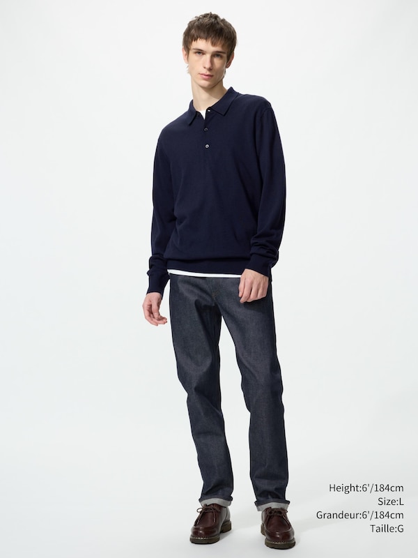 EXTRA FINE MERINO LONG SLEEVE POLO SHIRT