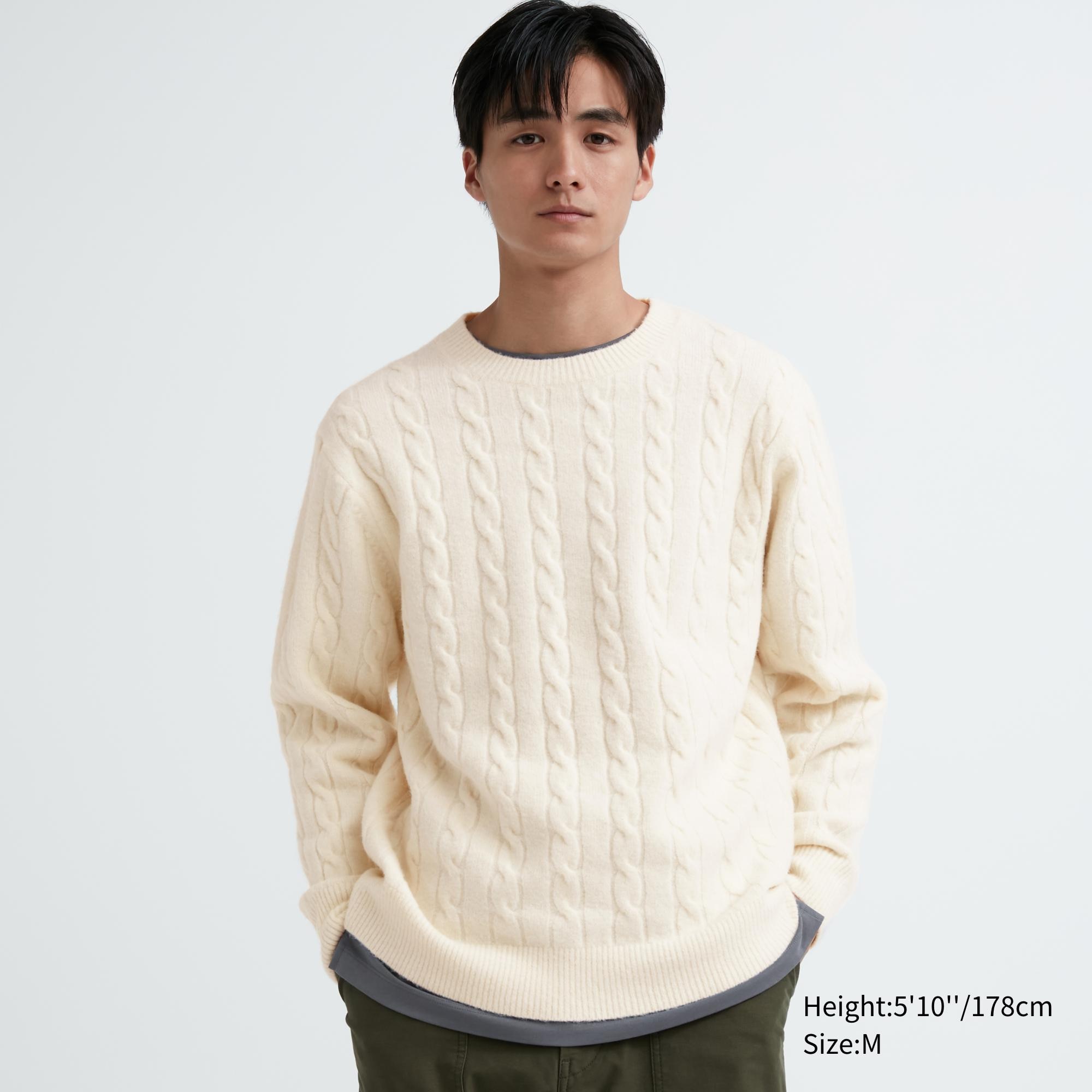 SOUFFLE YARN CABLE LONG SLEEVE CREW NECK SWEATER | UNIQLO CA