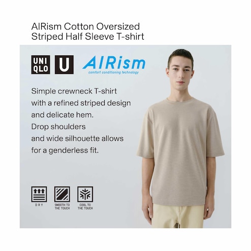 U Airism Cotton Oversized Crew Neck Half-Sleeve T-Shirt, Light Gray, Medium