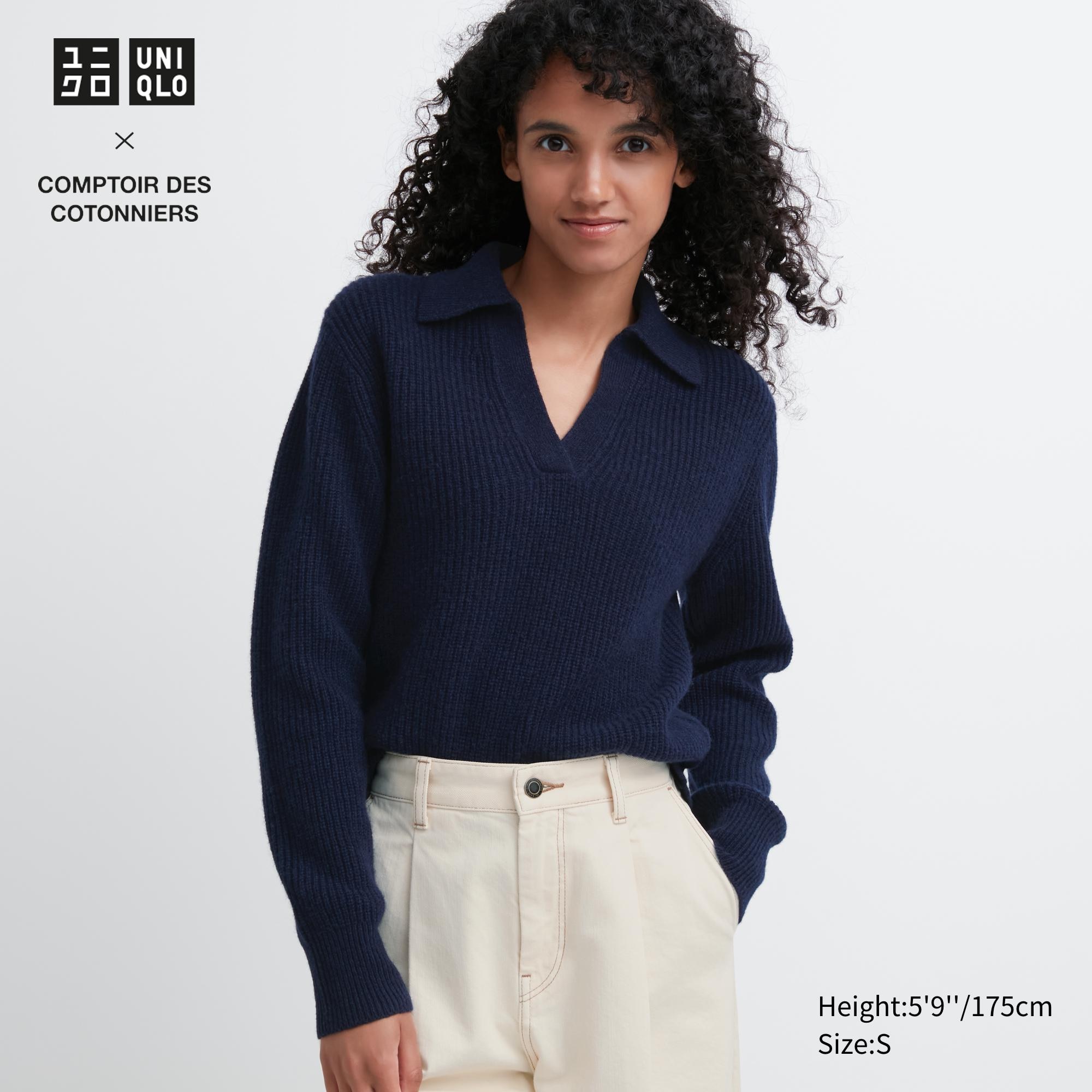 WOMEN S PREMIUM LAMBSWOOL LONG SLEEVE POLO SWEATER UNIQLO CA