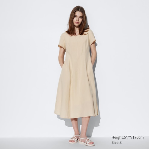 Linen Square Neck Midi Dress