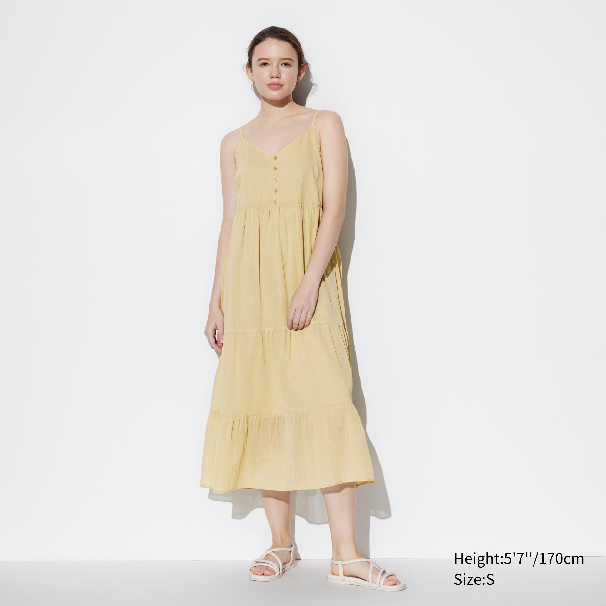 FEMME ROBE A VOLANTS EN COTON FROISSE A BRETELLES FINES UNIQLO CA