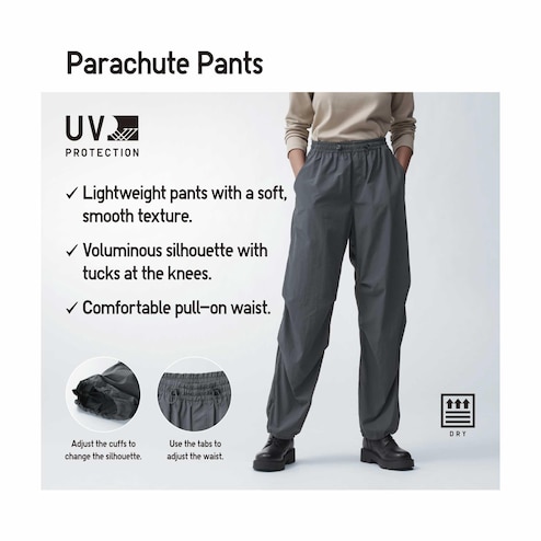  Women's Parachute Pants Cargo Trousers Elastic Waist