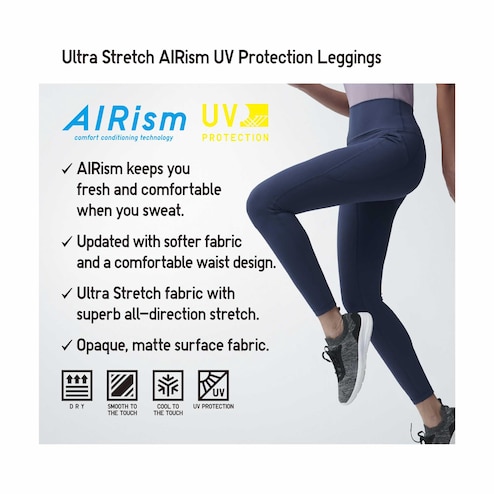 Uniqlo AIRism Womens Leggings Large L Navy Blue UV Protection With