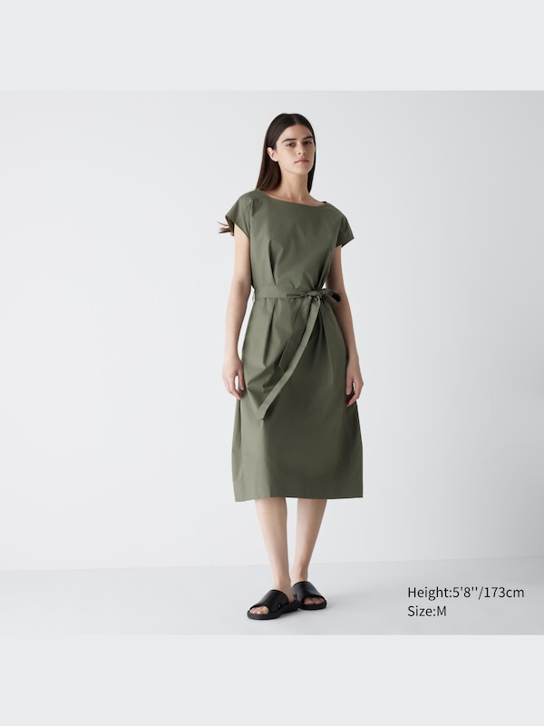 COTTON BELTED SHORT SLEEVE DRESS