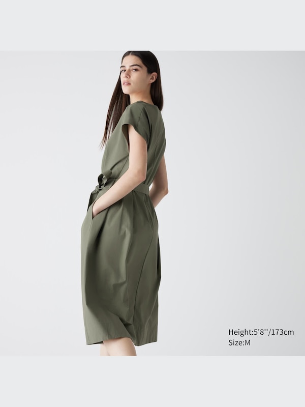 COTTON BELTED SHORT SLEEVE DRESS
