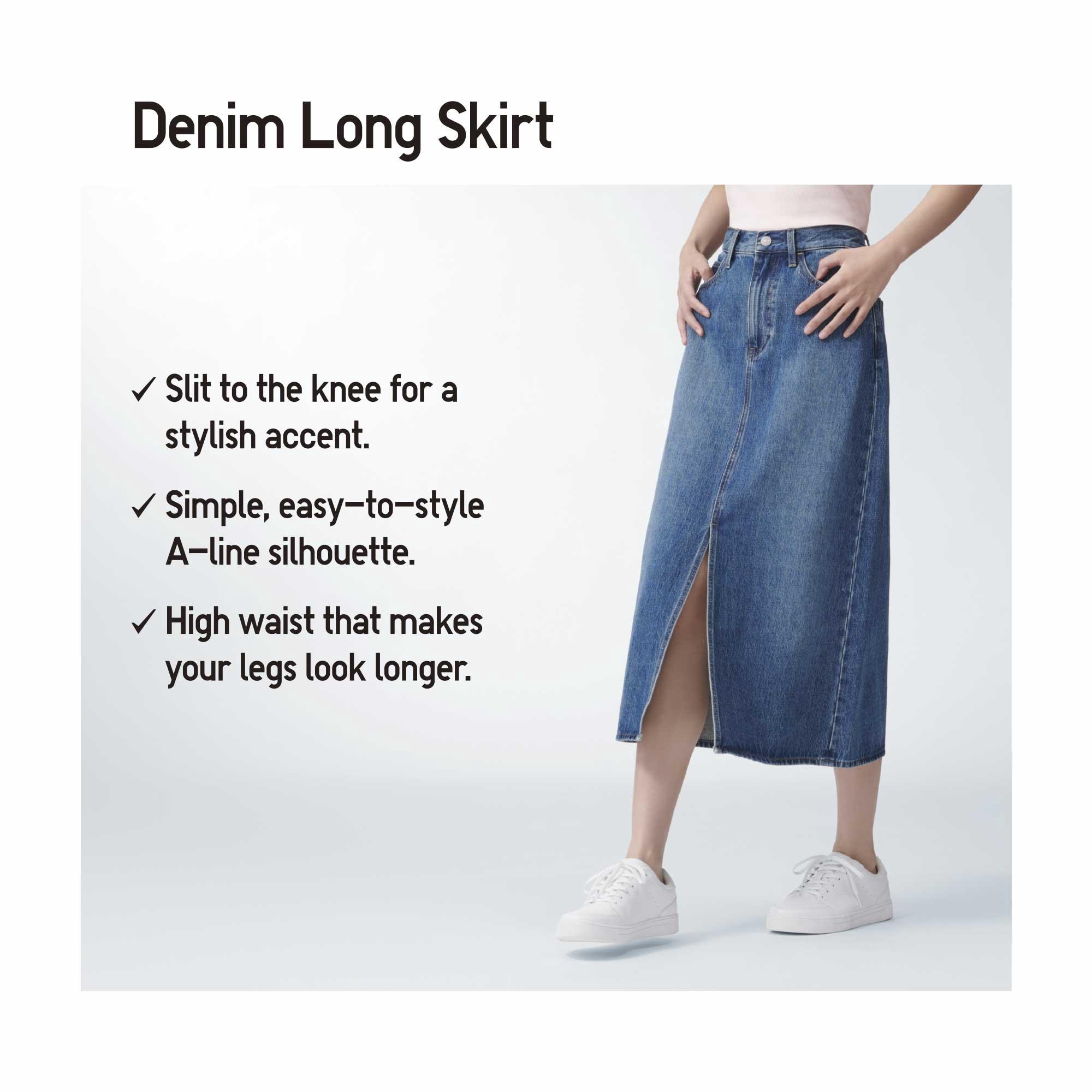 Long colored hot sale denim skirts