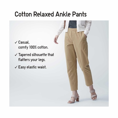 Solid Cotton Blend Relaxed Fit Women's Pants