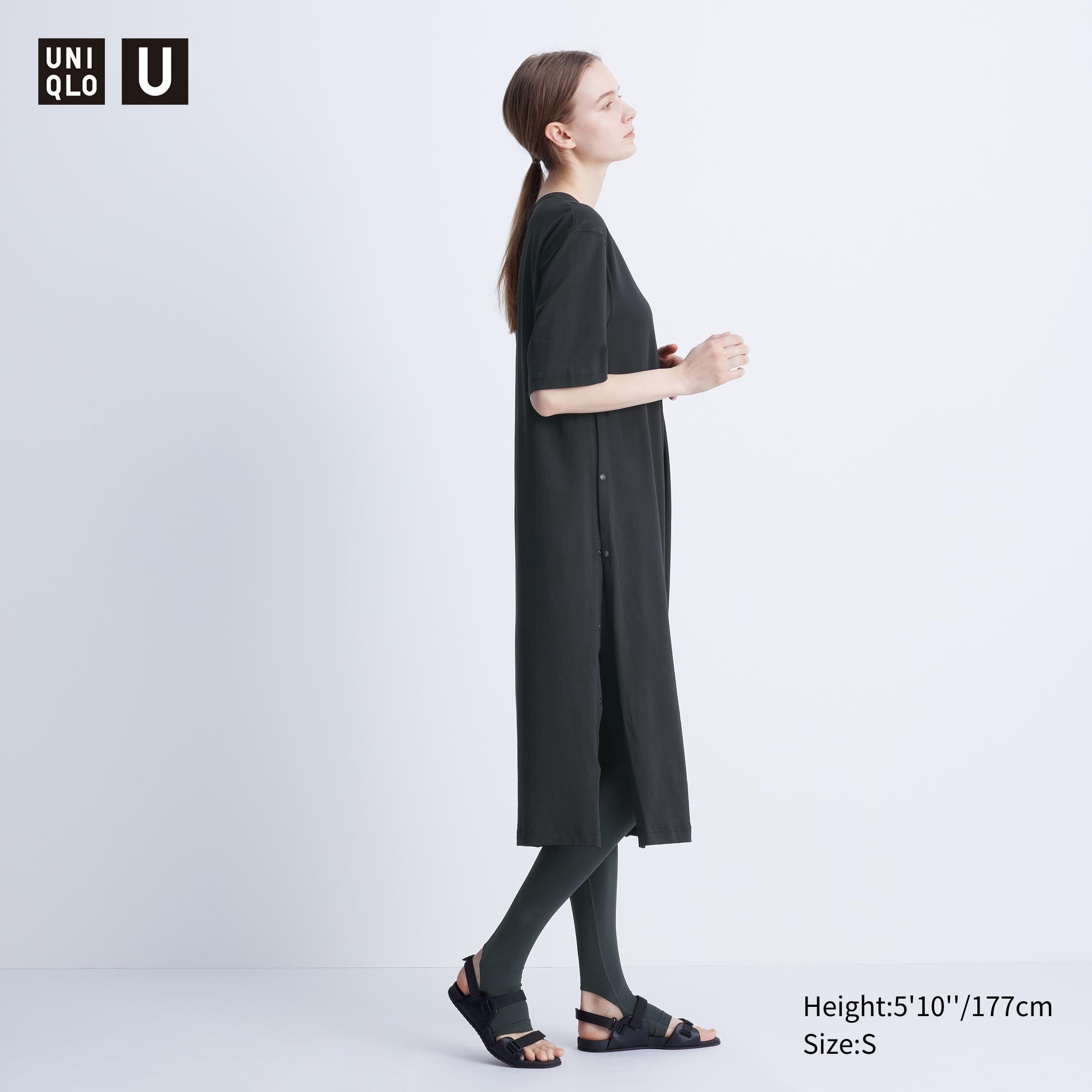 UNIQLO CREPE COTTON LOOSE SNAPPED SHORT SLEEVE T-DRESS | Square One