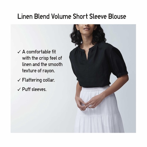 Linen Blend Volume Short Sleeve Blouse