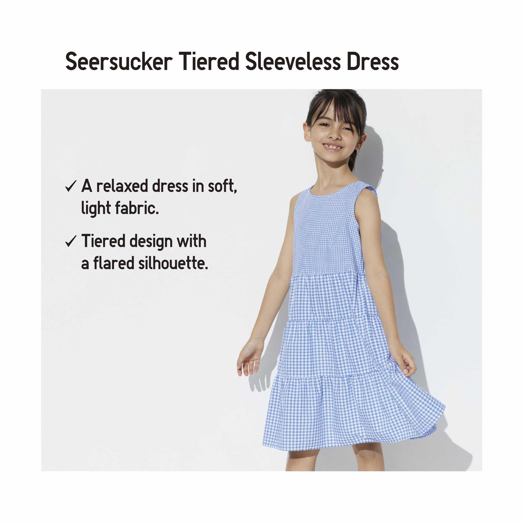 SEERSUCKER TIERED SLEEVELESS DRESS