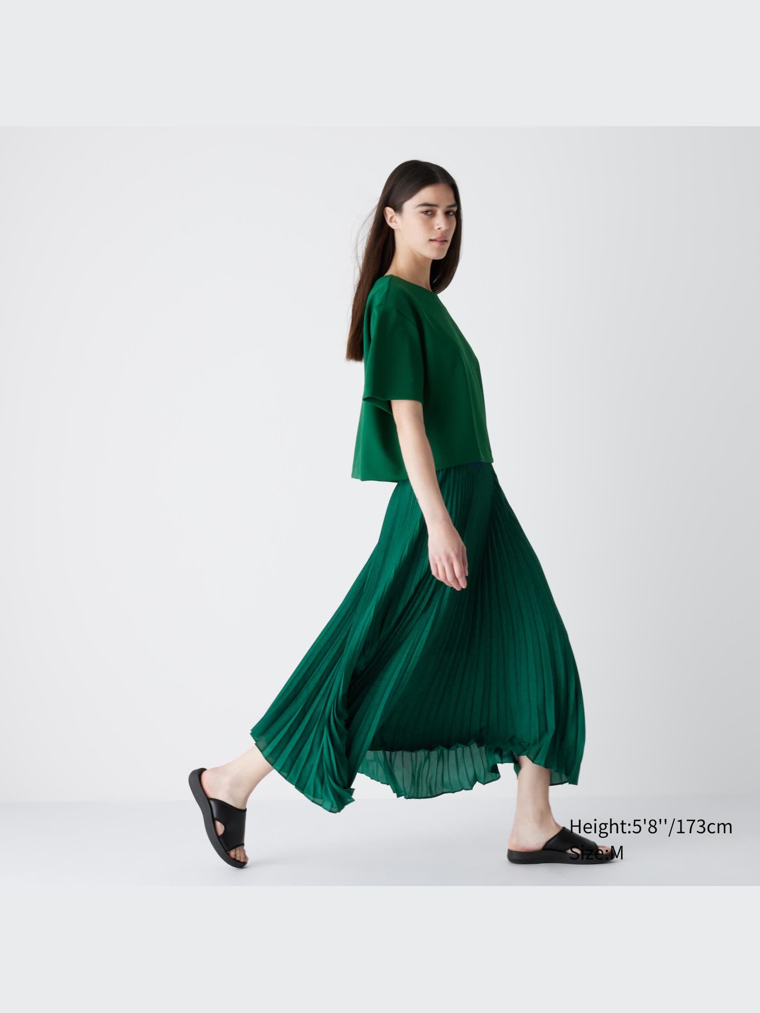 High waisted green pleated skirt best sale