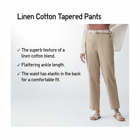 Linen Cotton Blend Tapered Trousers (Long)