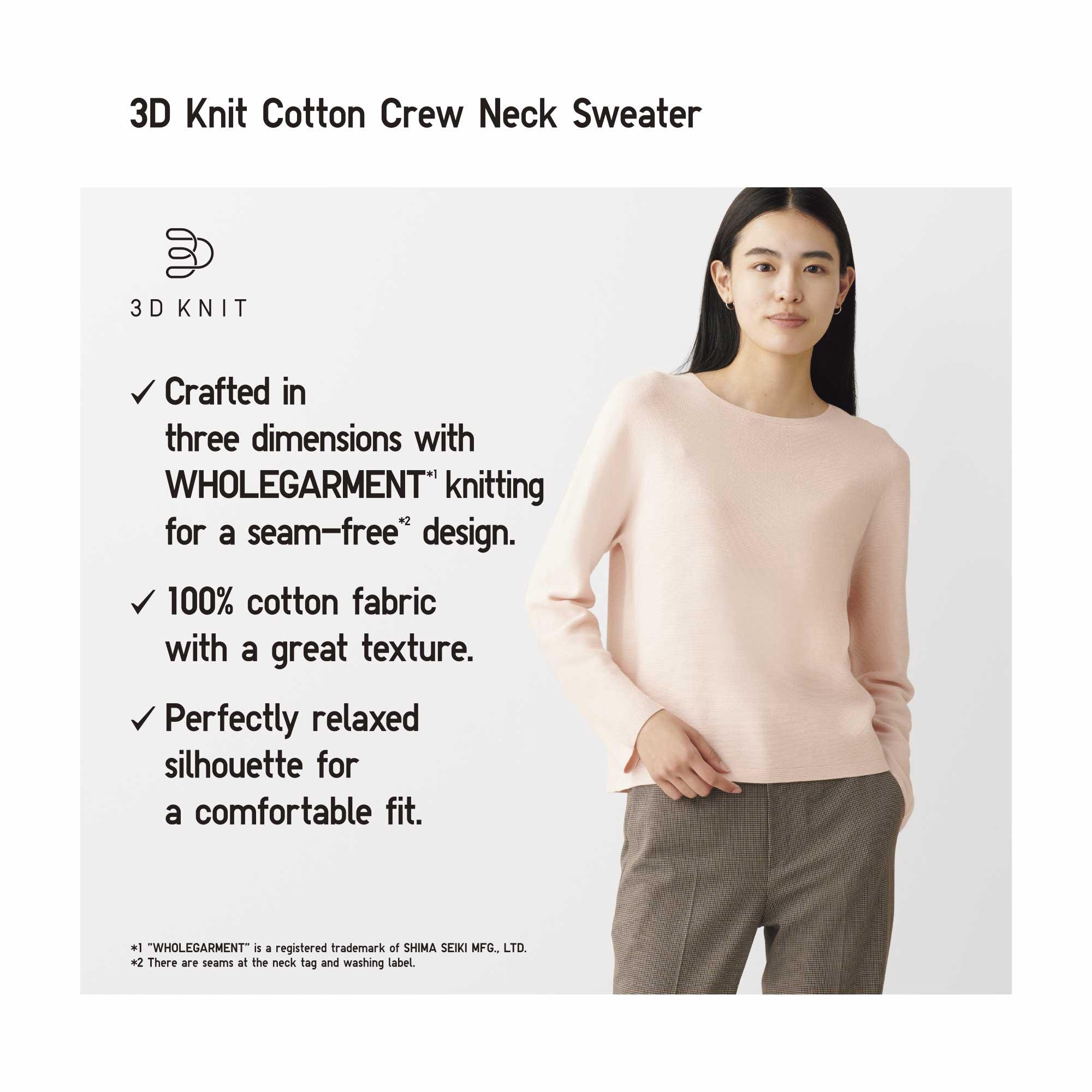 3D KNIT COTTON CREW NECK SWEATER