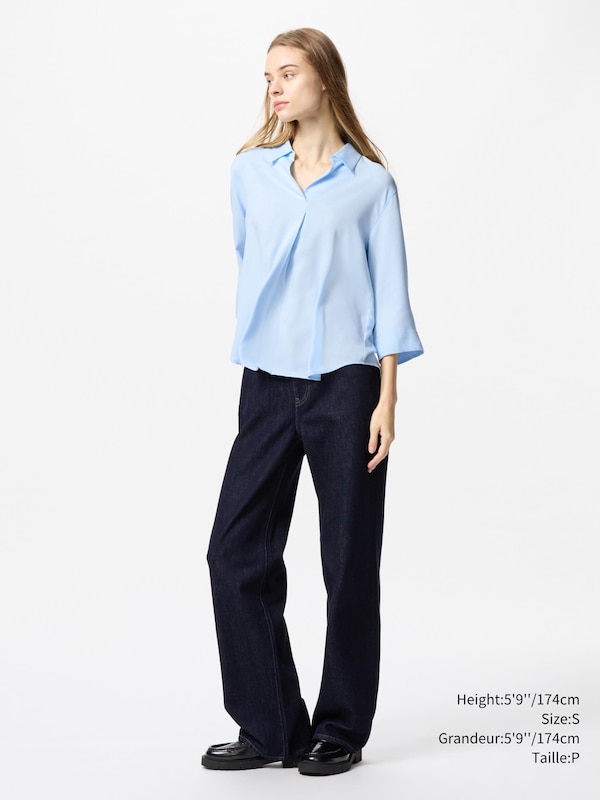 RAYON 3/4 SLEEVE SKIPPER COLLAR BLOUSE