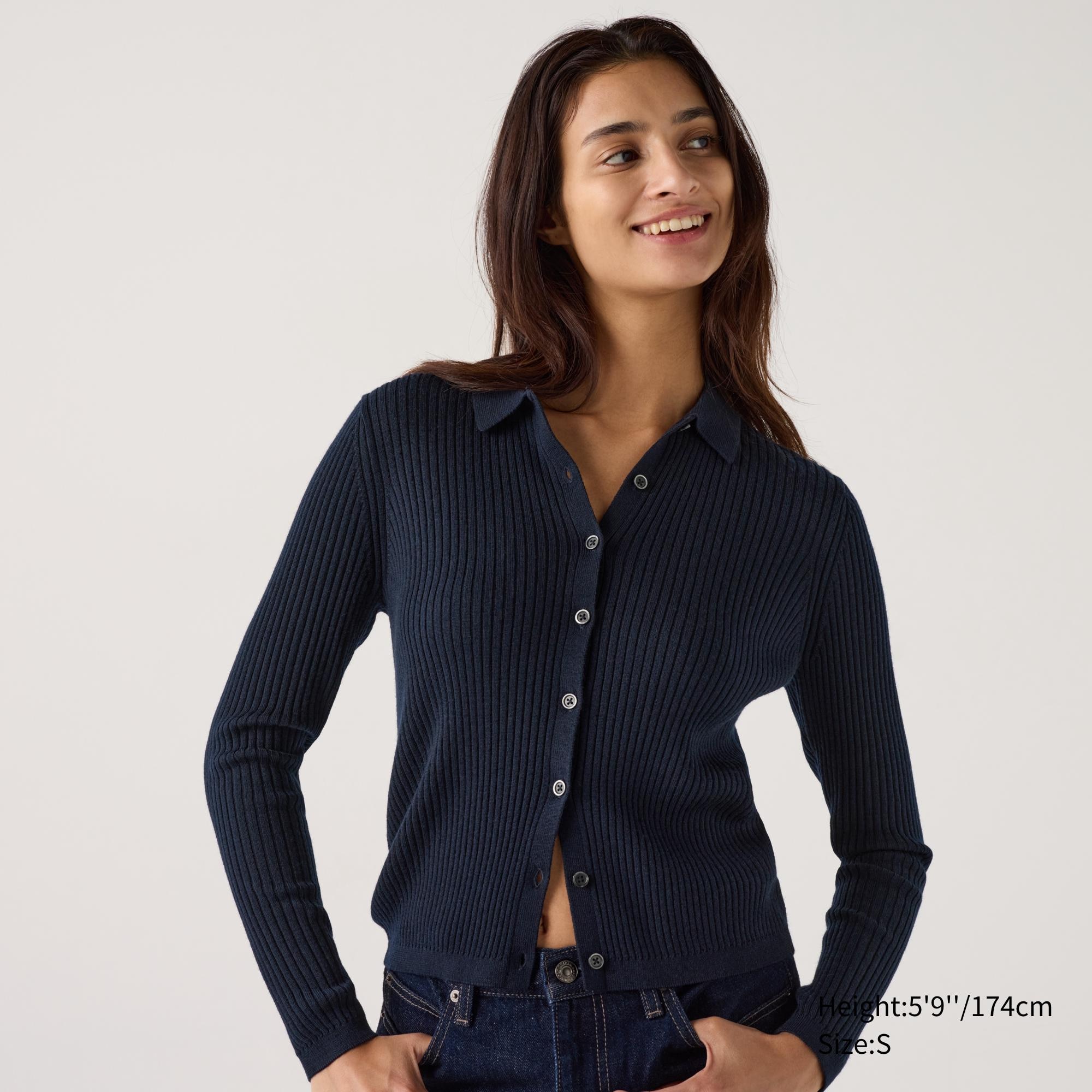 MERINO RIBBED POLO CARDIGAN