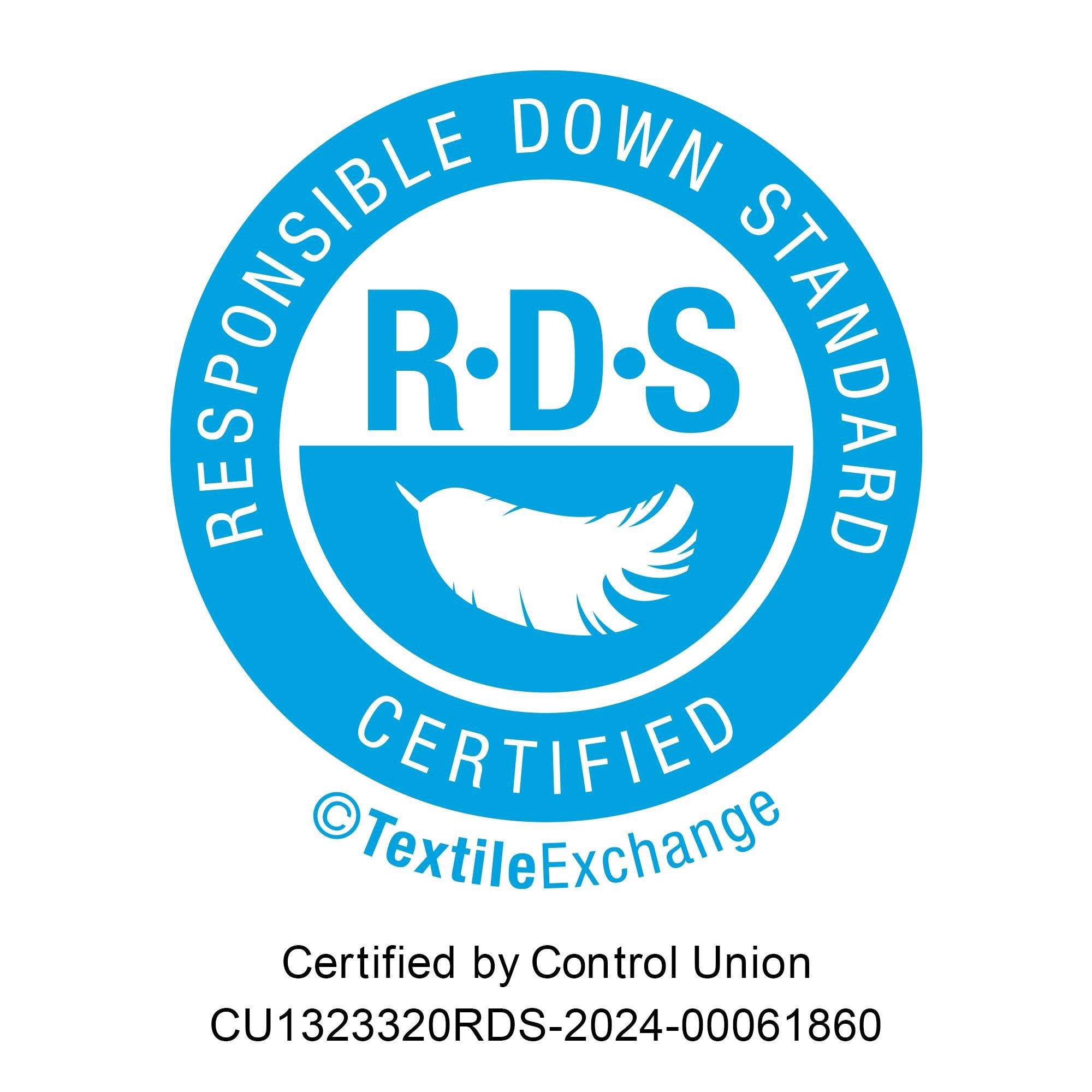 This down product is certified to the Responsible Down Standard which promotes animal safety, welfare, tracks certified material throughout the supply chain.
