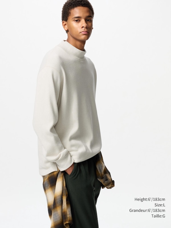 SOFT KNITTED FLEECE MOCK NECK T-SHIRT