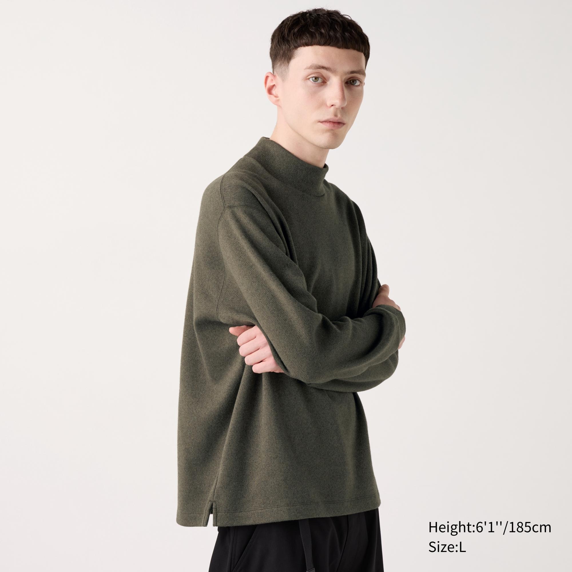 SOFT KNITTED FLEECE MOCK NECK T-SHIRT